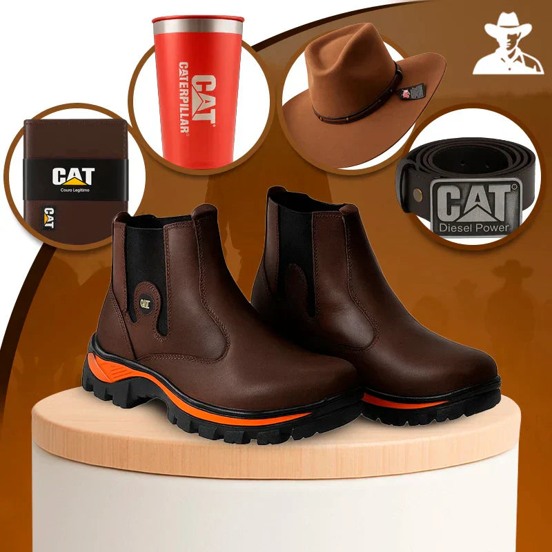 Bota Caterpillar + Palmilha Ortopédica + 4 Brindes: Copo, Carteira, Cinto e Chapéu. (Últimos dias de promoção)