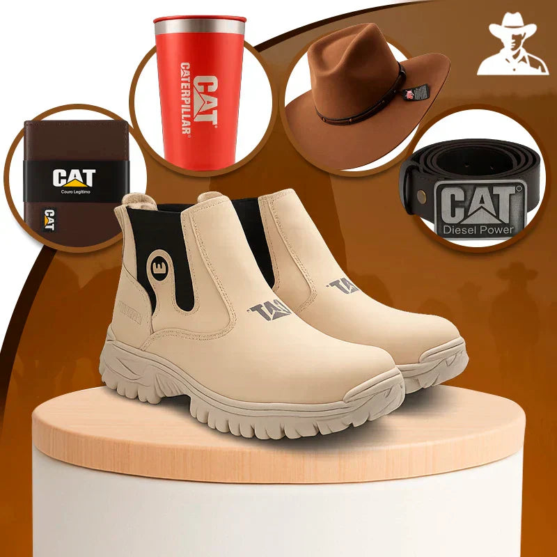 Bota Caterpillar + Palmilha Ortopédica + 4 Brindes: Copo, Carteira, Cinto e Chapéu. (Últimos dias de promoção)